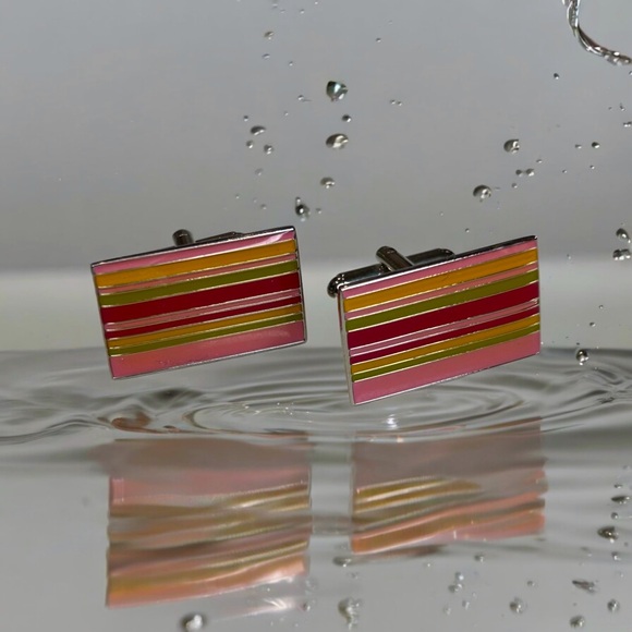 80s Multi-Coloured Stripes Cufflinks - Picture 1 of 7